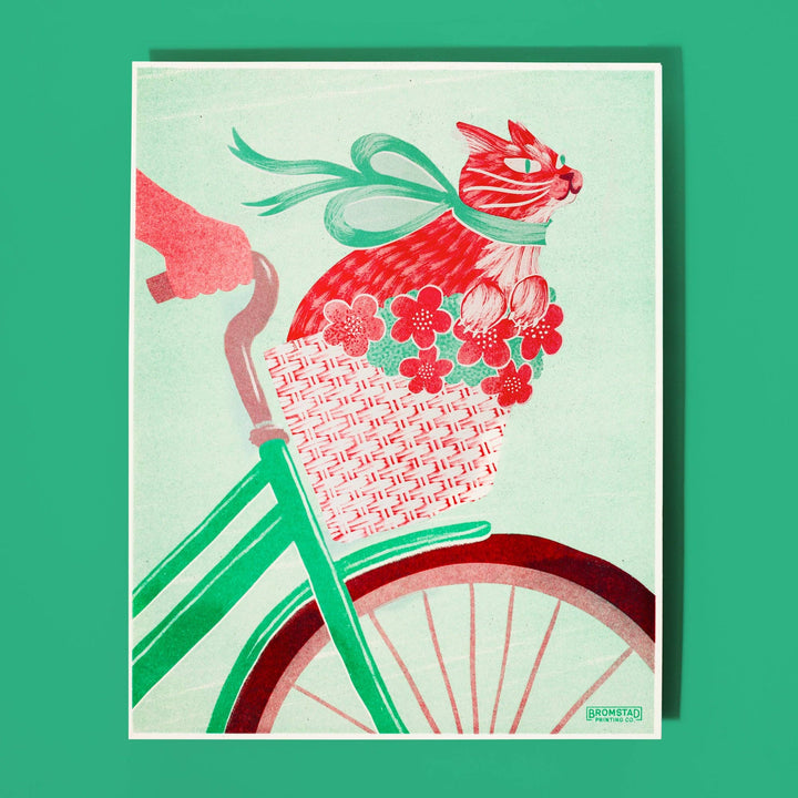 ILUSTRACIÓN - Bromstad Printing Co., Cat in A Bike Basket