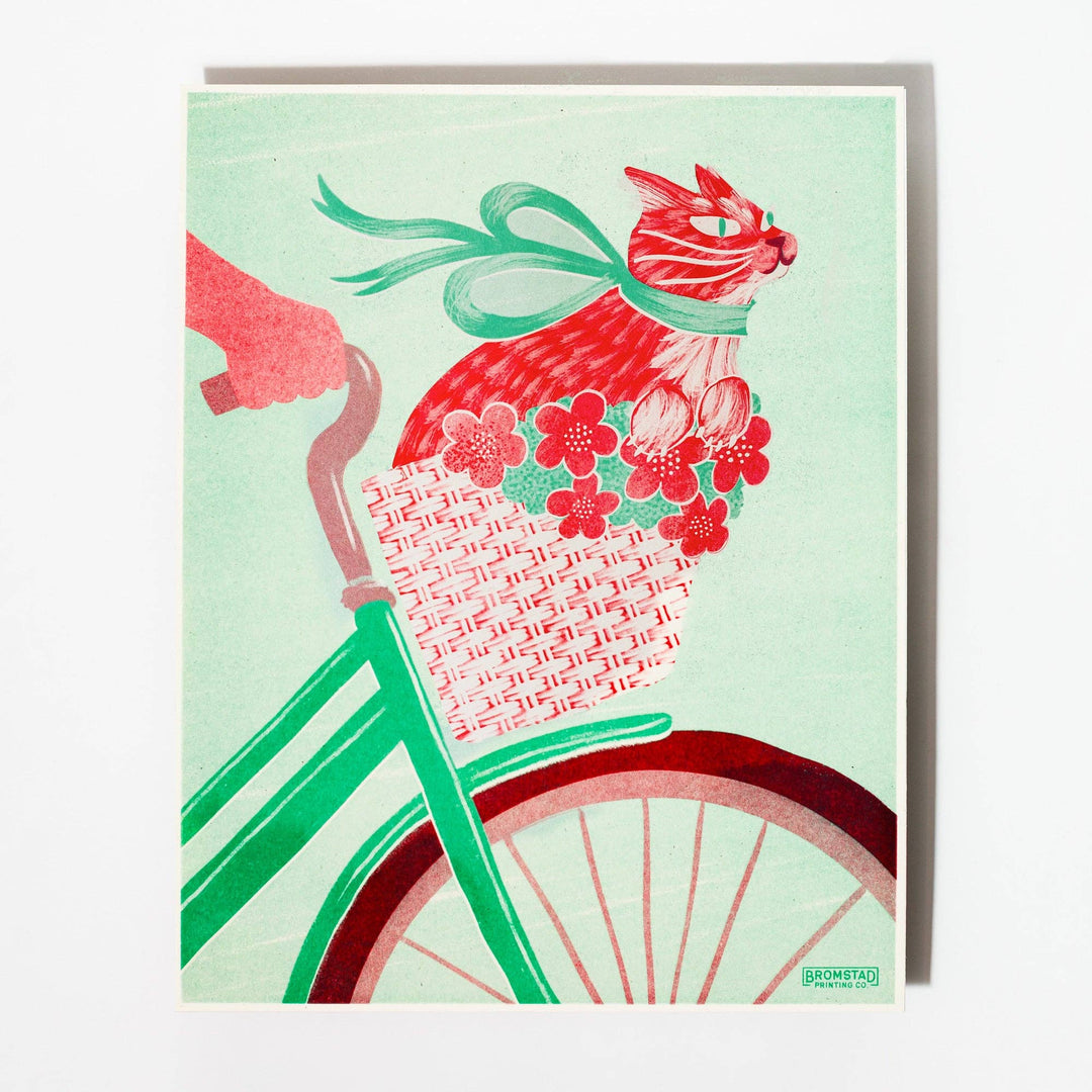 ILUSTRACIÓN - Bromstad Printing Co., Cat in A Bike Basket