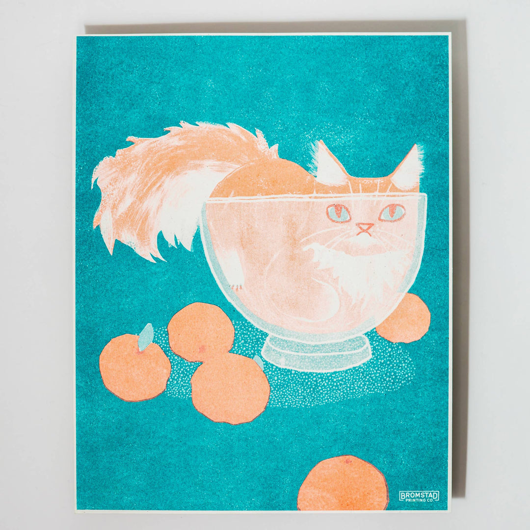 ILUSTRACIÓN - Bromstad Printing Co., Orange Cat in A Bowl