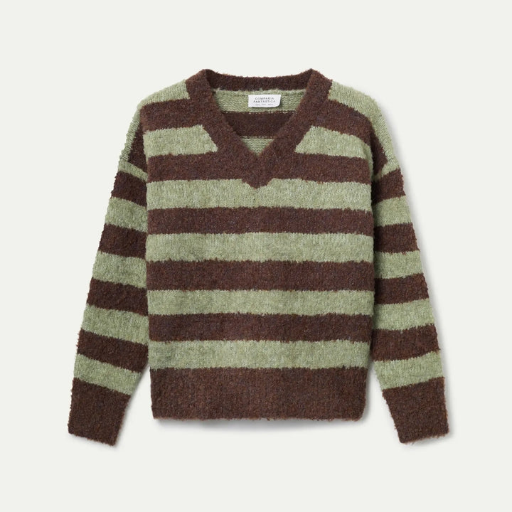 JERSEY - Compañía Fantástica, Punto rayas marrón y verde con textura