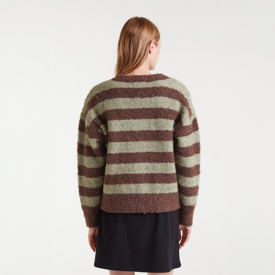 JERSEY - Compañía Fantástica, Punto rayas marrón y verde con textura