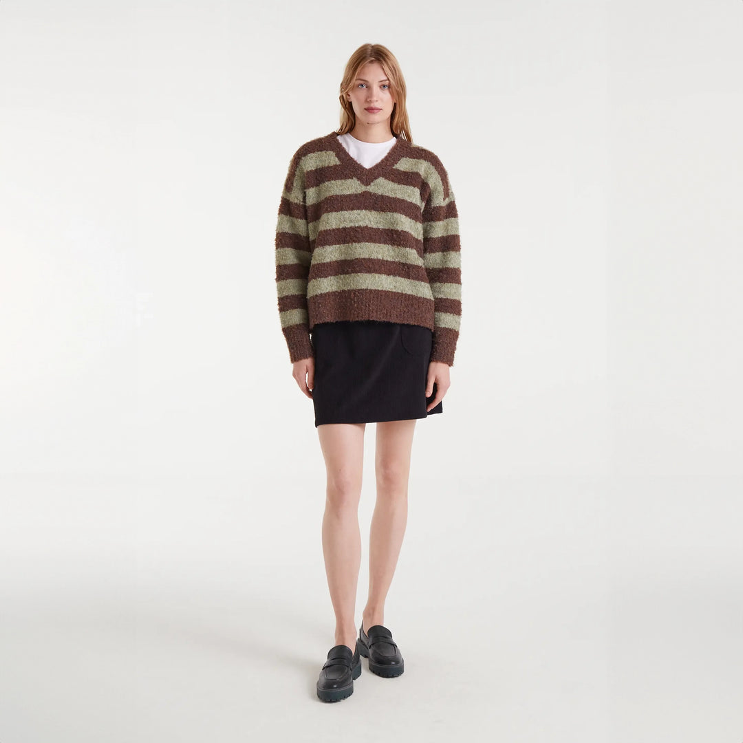 JERSEY - Compañía Fantástica, Punto rayas marrón y verde con textura