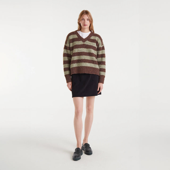 JERSEY - Compañía Fantástica, Punto rayas marrón y verde con textura