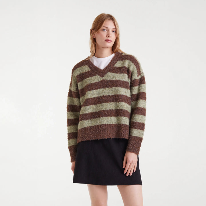 JERSEY - Compañía Fantástica, Punto rayas marrón y verde con textura