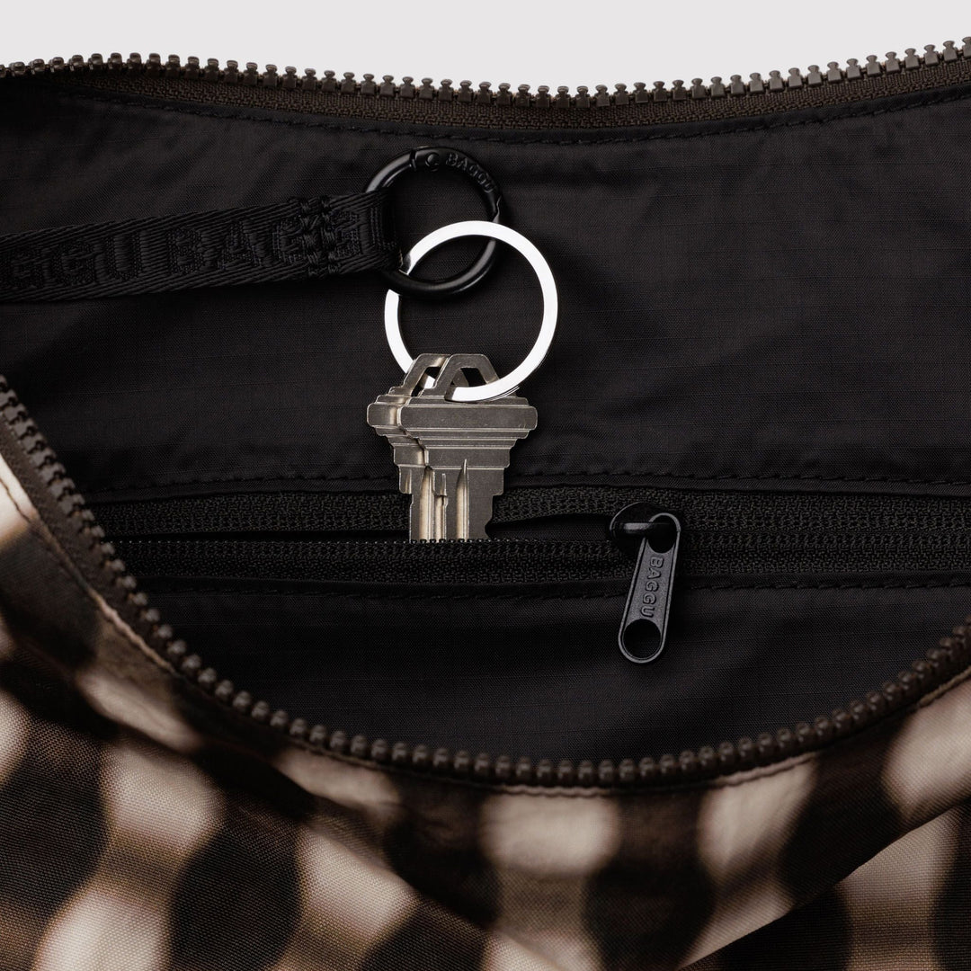 BOLSO - Baggu, Blurred Gingham Brown Large Nylon Crescent Bag