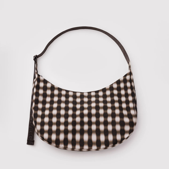 BOLSO - Baggu, Blurred Gingham Brown Large Nylon Crescent Bag