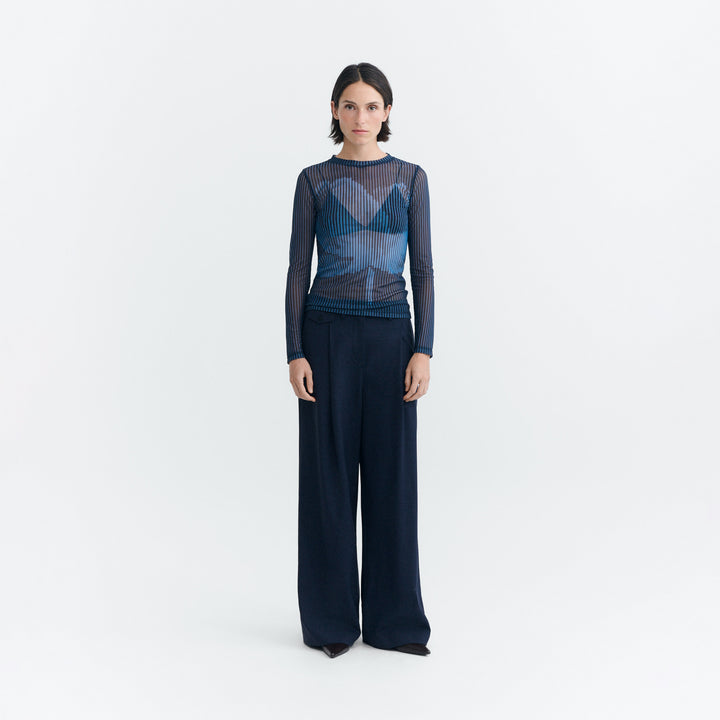 TOP - Thinking Mu, Lotus Print Navy Tere