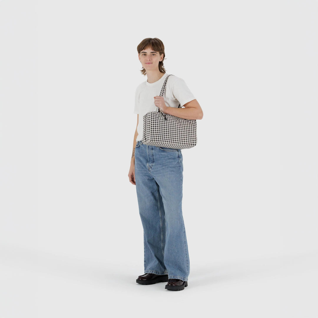BOLSO - Baggu, Black & White Gingham Medium Nylon Bowler