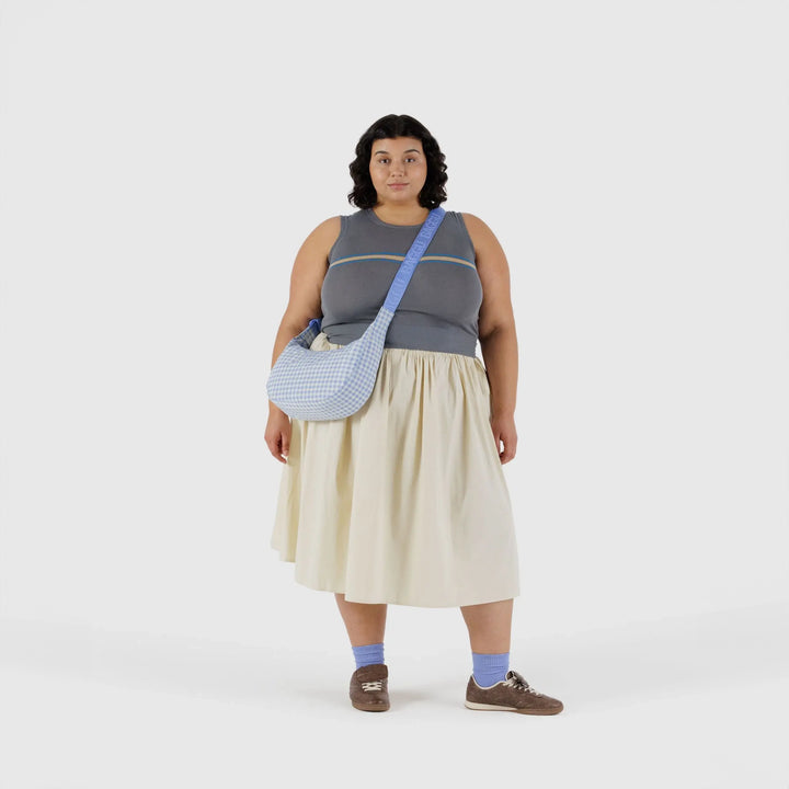 BOLSO - Baggu, Medium Nylon Crescent Bag Light Blue Gingham