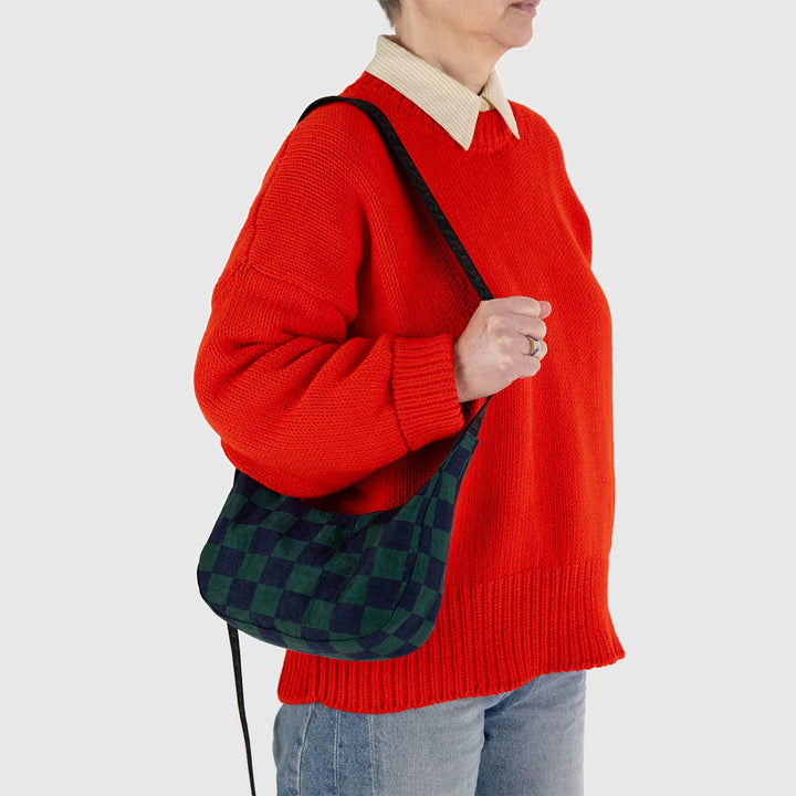 BOLSO - Baggu, Small Crescent Navy Green Check