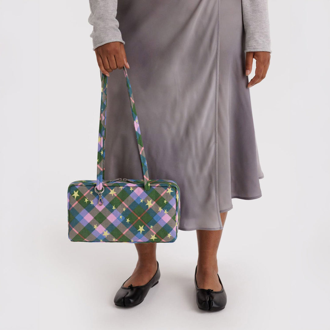BOLSO - Baggu, Nylon Bowler Bag Green Star Plaid