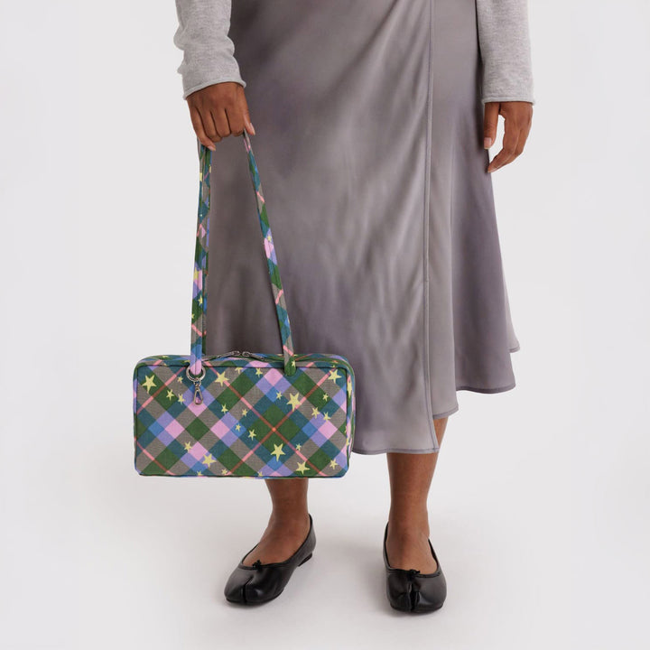 BOLSO - Baggu, Nylon Bowler Bag Green Star Plaid