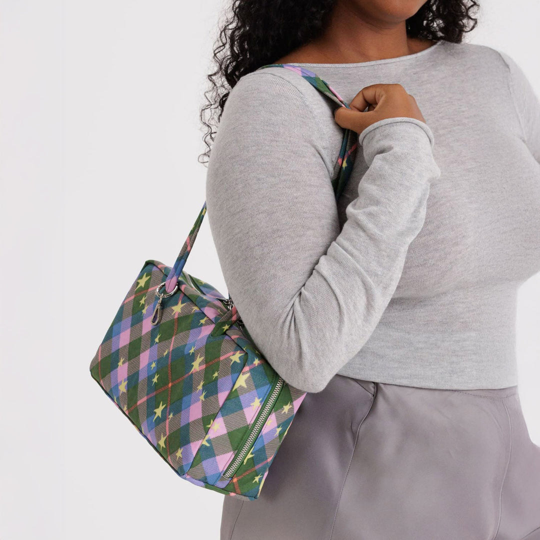 BOLSO - Baggu, Nylon Bowler Bag Green Star Plaid