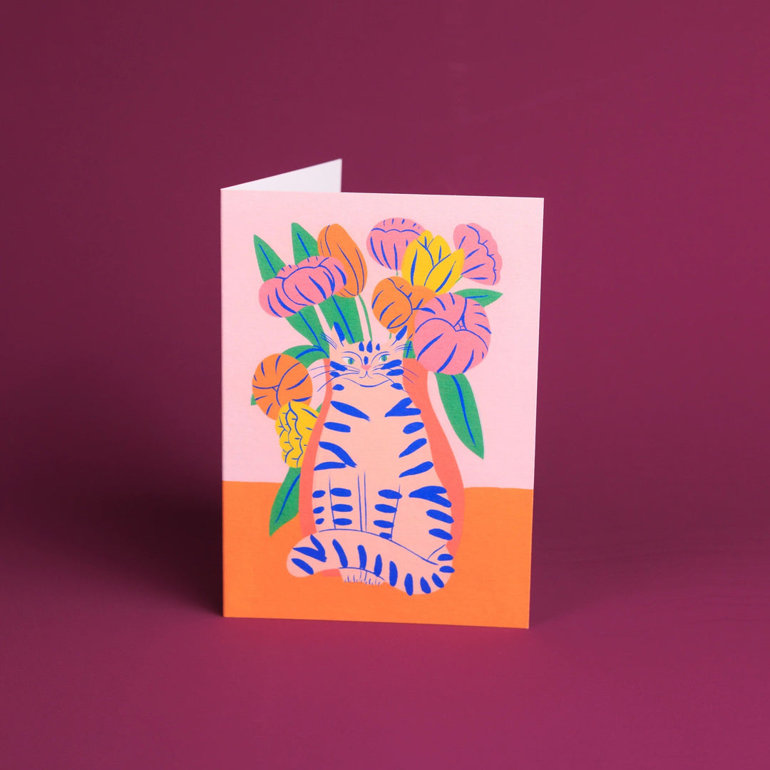 TARJETA FELICITACIÓN - Evermade, Orange Bouquet Cat