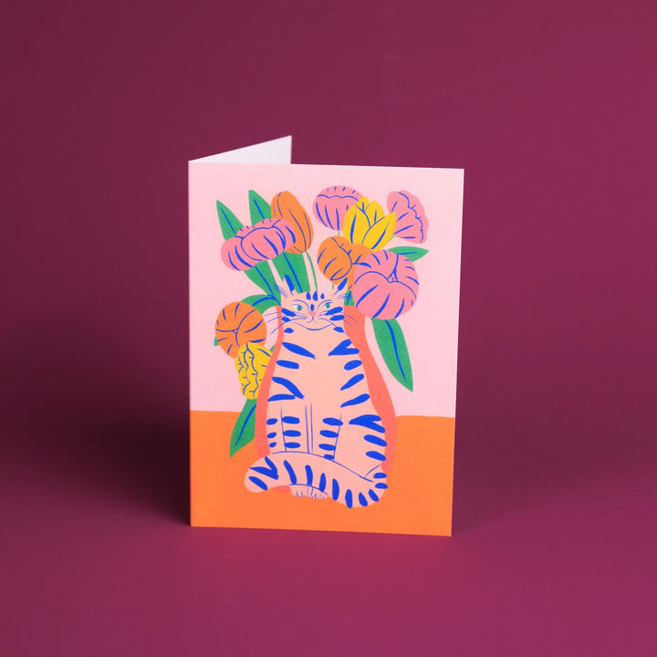 TARJETA FELICITACIÓN - Evermade, Orange Bouquet Cat