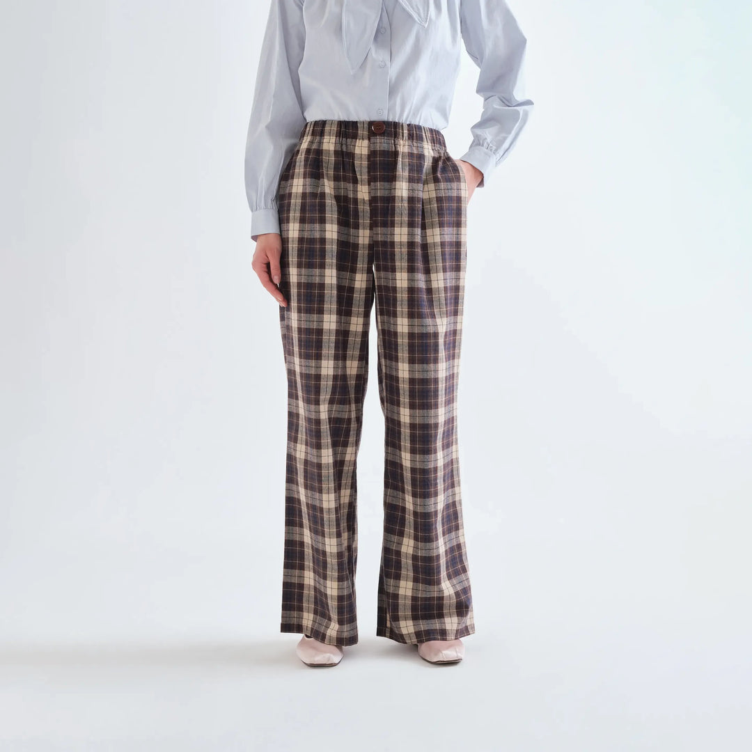 PANTALÓN - Compañía Fantástica, Algodón con estampado de cuadros marrón
