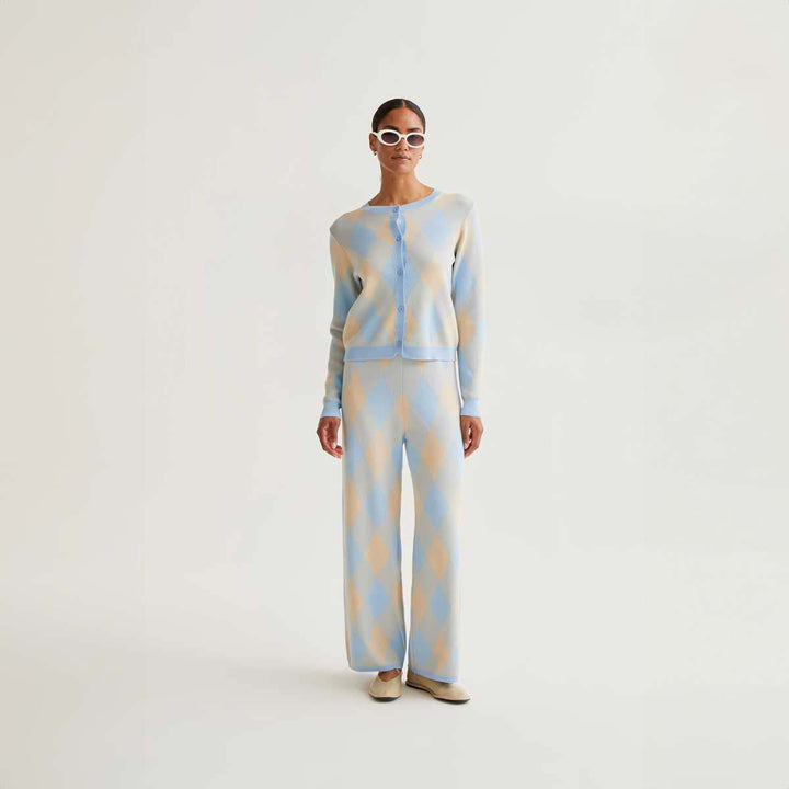 PANTALÓN - Compañía Fantástica, Punto con estampado rombos azul