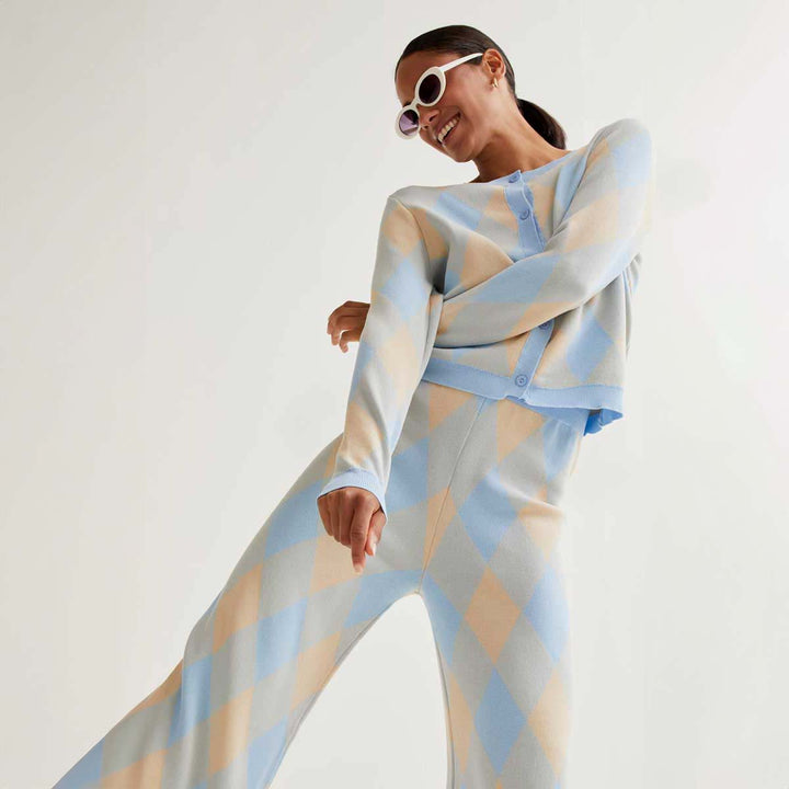 PANTALÓN - Compañía Fantástica, Punto con estampado rombos azul