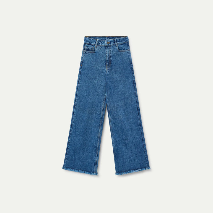 PANTALÓN - Compañía Fantástica, Vaquero azul con bajo raw-cut