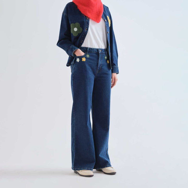 PANTALÓN - Compañía Fantástica, Vaquero azul con estampado Euphonia
