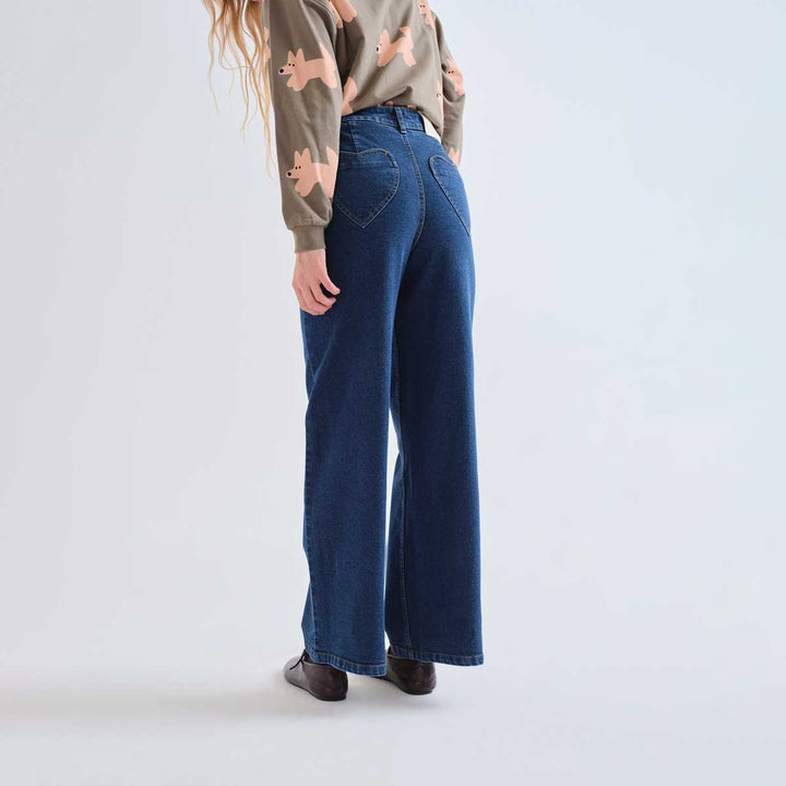 PANTALÓN - Compañía Fantástica, Vaquero azul marino con bolsillos de corazones