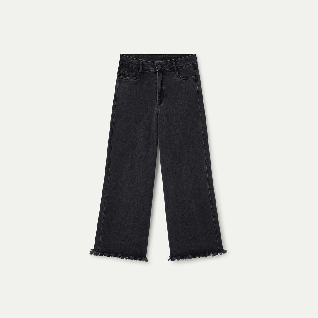 PANTALÓN - Compañía Fantástica, Vaquero negro con bajo raw-cut