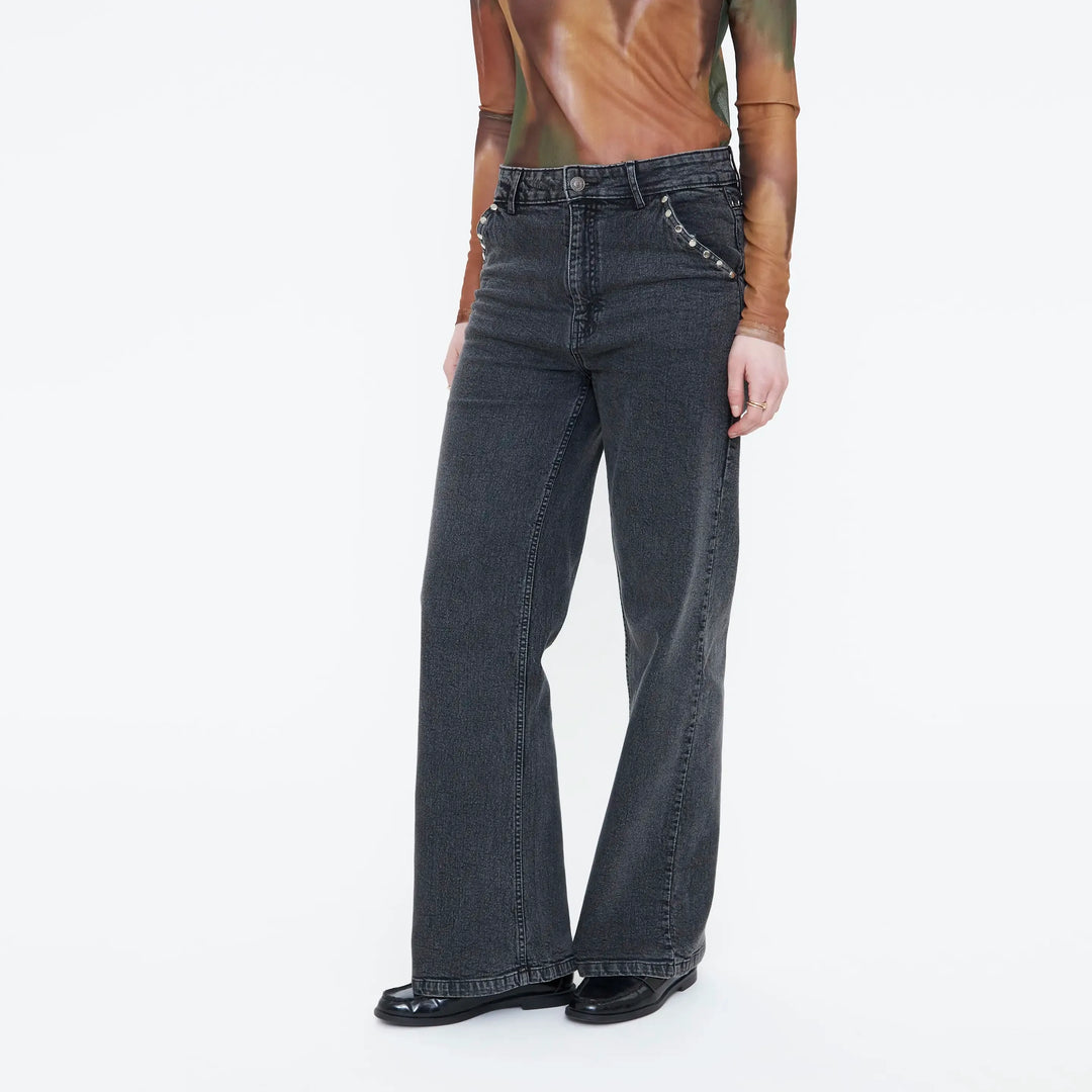 PANTALÓN - Wild Pony, Vaquero negro con apliques en bolsillos