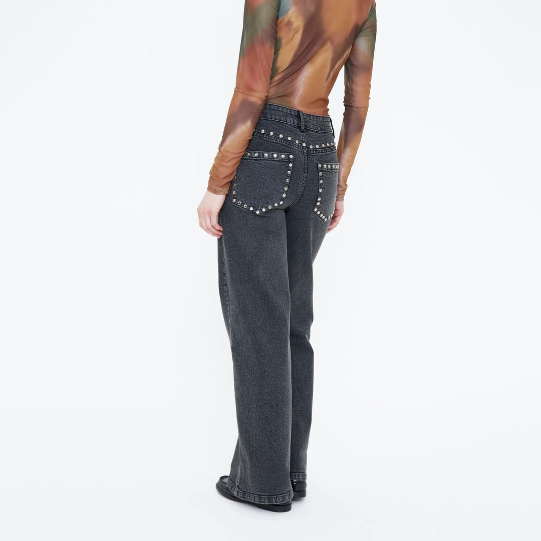 PANTALÓN - Wild Pony, Vaquero negro con apliques en bolsillos