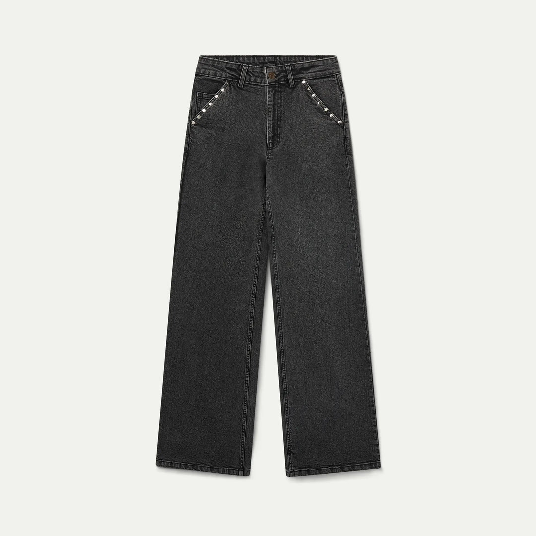 PANTALÓN - Wild Pony, Vaquero negro con apliques en bolsillos
