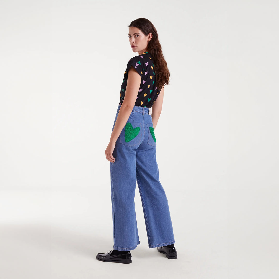 PANTALÓN - Compañía Fantástica, Vaquero con bordado de corazón