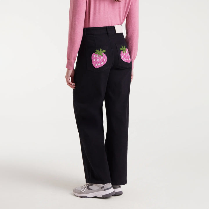 PANTALÓN - Compañía Fantástica, Vaquero con bordado de fresa.