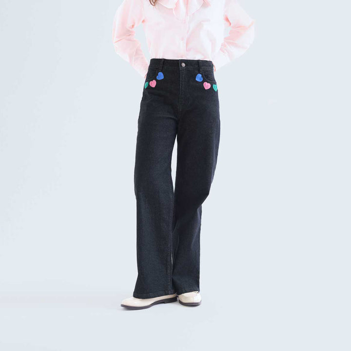 PANTALÓN - Compañía Fantástica, Vaquero negro con estampado Candy