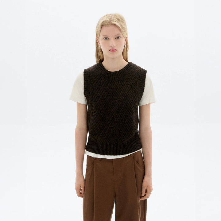 PANTALÓN - Thinking Mu, Molly Wide leg pinza marrón