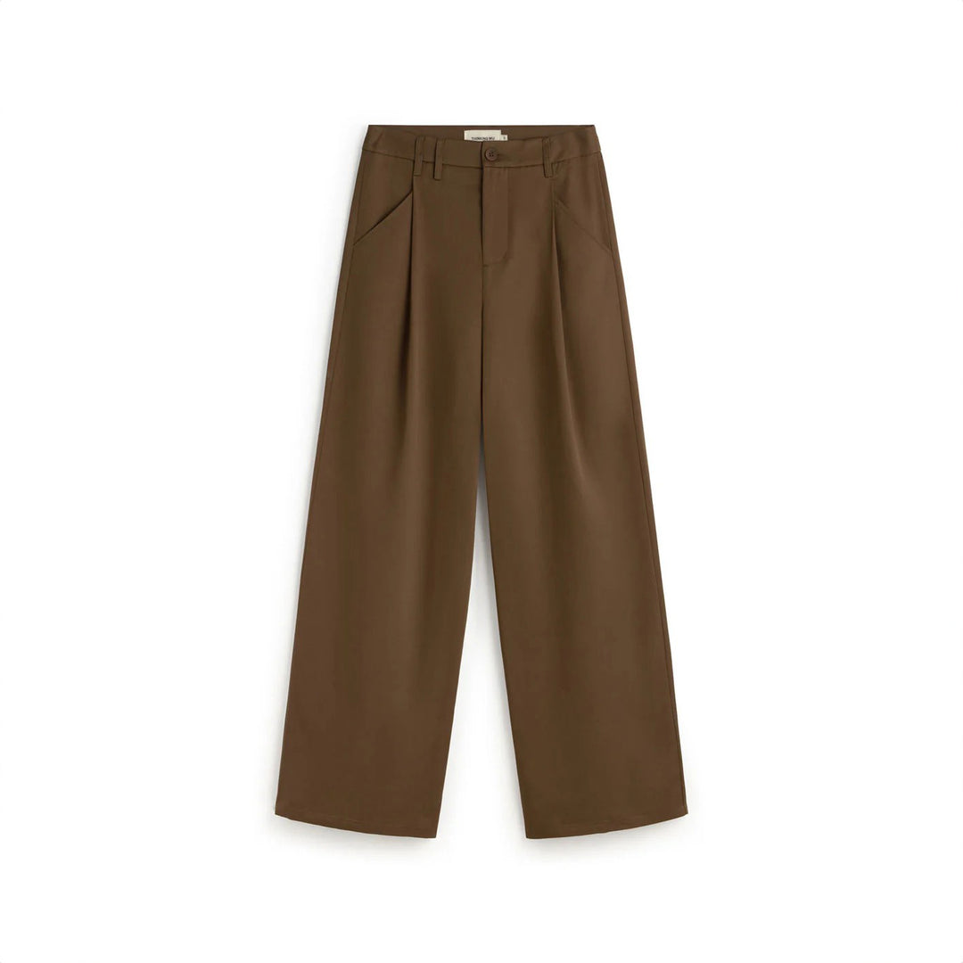PANTALÓN - Thinking Mu, Molly Wide leg pinza marrón