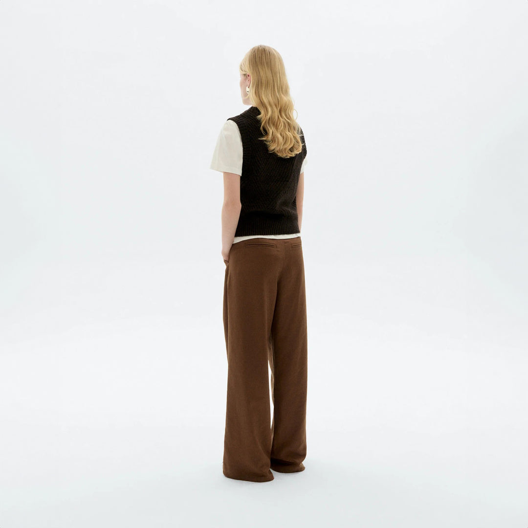 PANTALÓN - Thinking Mu, Molly Wide leg pinza marrón