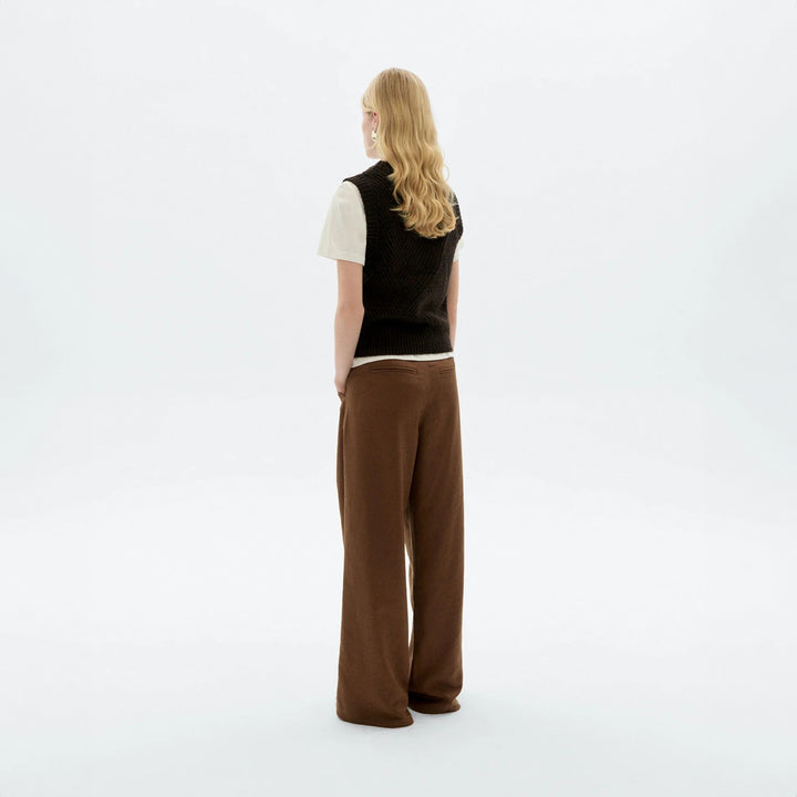 PANTALÓN - Thinking Mu, Molly Wide leg pinza marrón