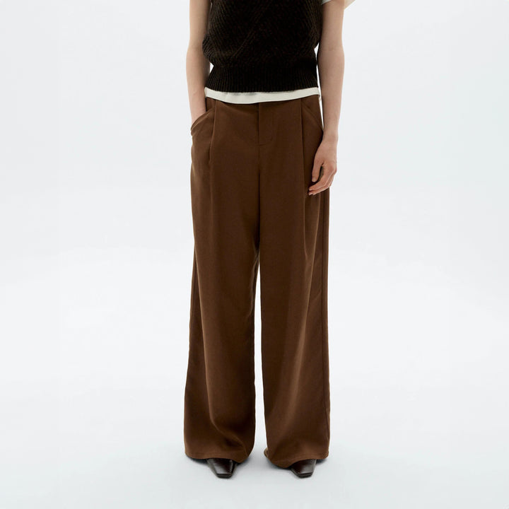 PANTALÓN - Thinking Mu, Molly Wide leg pinza marrón