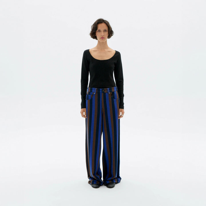 PANTALÓN - Thinking Mu, Wide leg rayas azul totenham Hedda