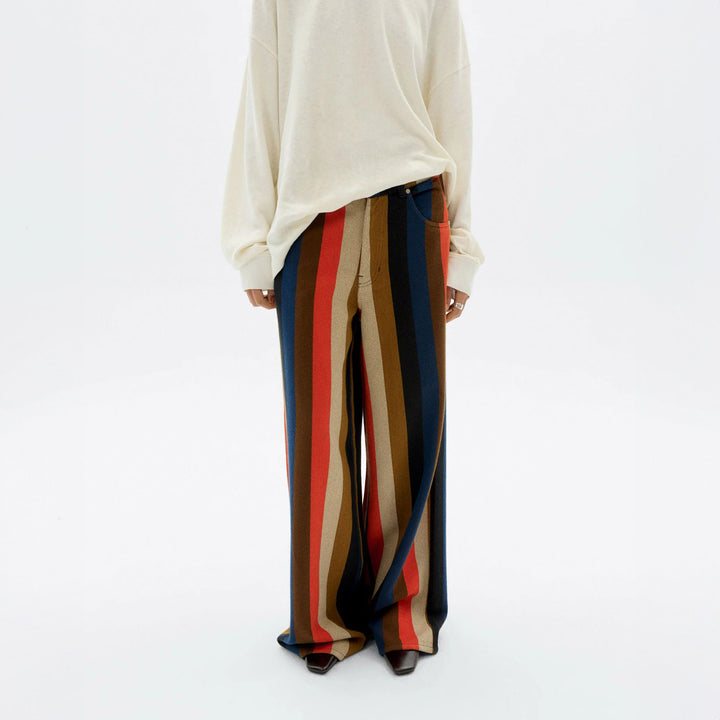 PANTALÓN - Thinking Mu, Wide leg rayas naranja burnley Hedda