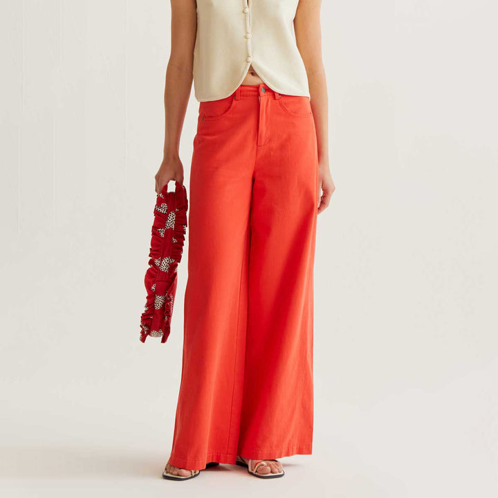 PANTALÓN - Compañía Fantástica, Wide leg rojo