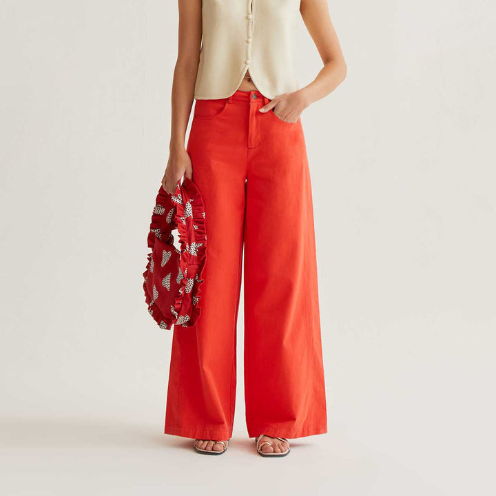 PANTALÓN - Compañía Fantástica, Wide leg rojo
