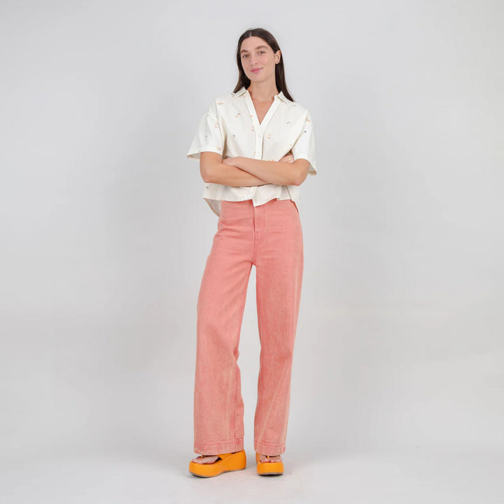 PANTALÓN - Brava Fabrics, Washed Denim Straight Leg Rosas