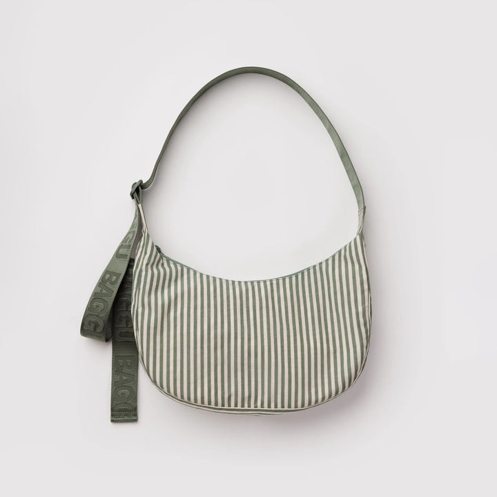 BOLSO - Baggu, Sage Stripe Medium Nylon Crescent Bag