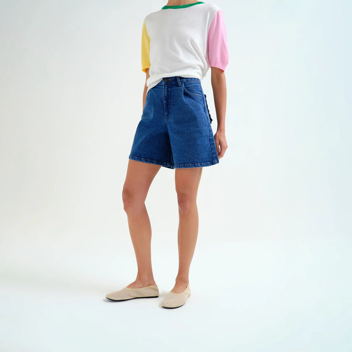SHORTS - Compañía Fantástica,vaquero azul con detalle de ondas