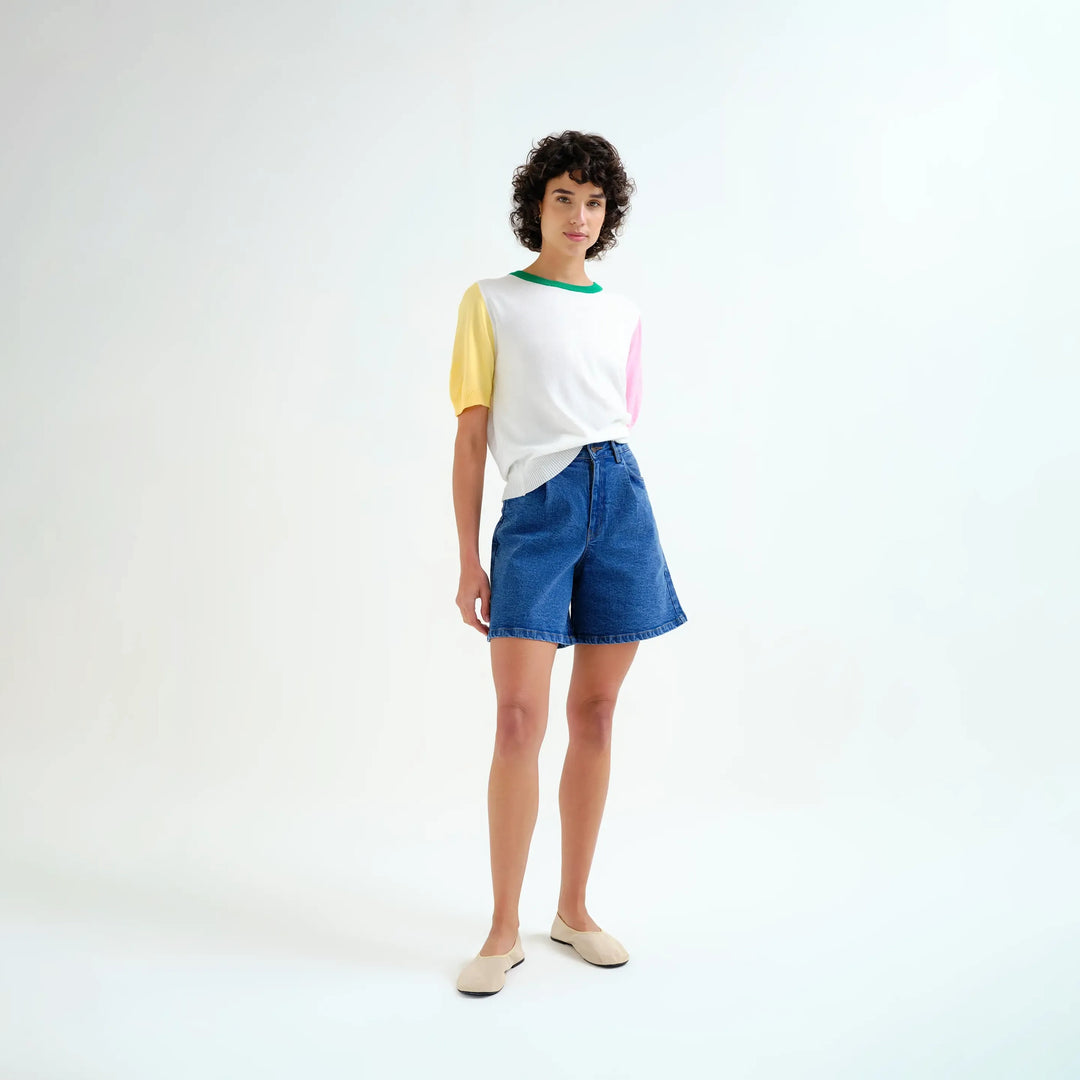SHORTS - Compañía Fantástica,vaquero azul con detalle de ondas