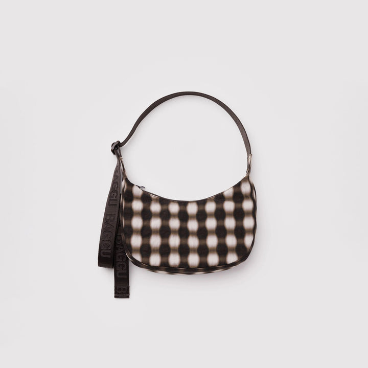 BOLSO - Baggu, Blurred Gingham Brown Small Nylon Crescent Bag