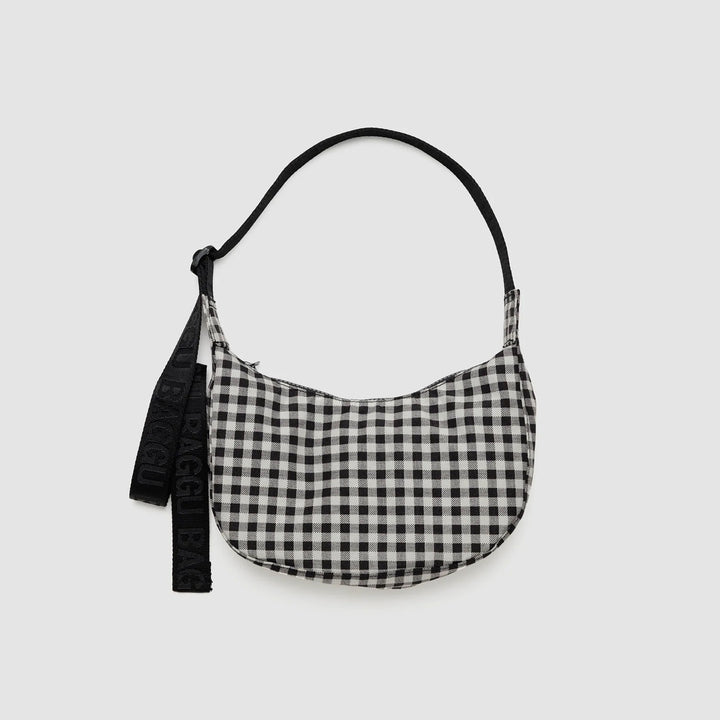 BOLSO - Baggu, Small Crescent Black & White Gingham