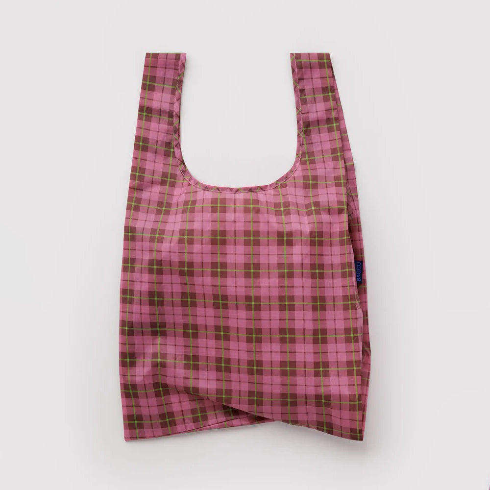 TOTE BAG - Baggu, Azalea Pink Tartan Standard