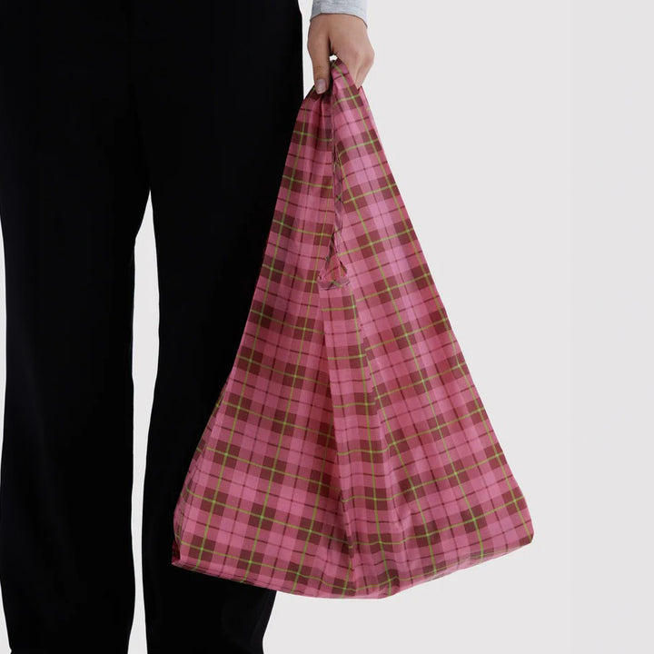 TOTE BAG - Baggu, Azalea Pink Tartan Standard