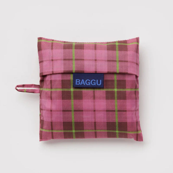 TOTE BAG - Baggu, Azalea Pink Tartan Standard